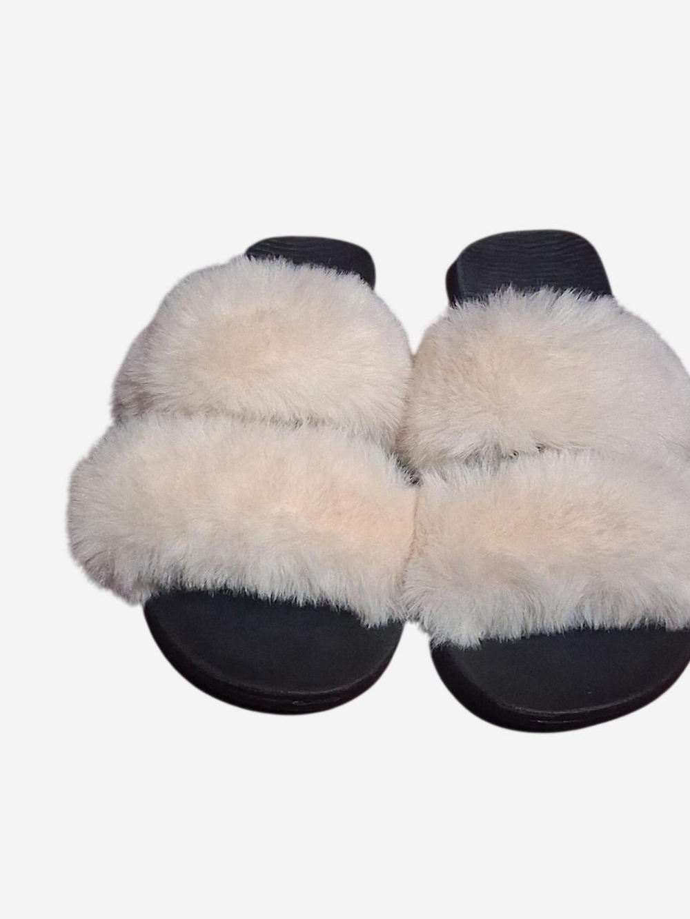 BAMBOO Cream Faux Fur Double Band Slide Slippers
